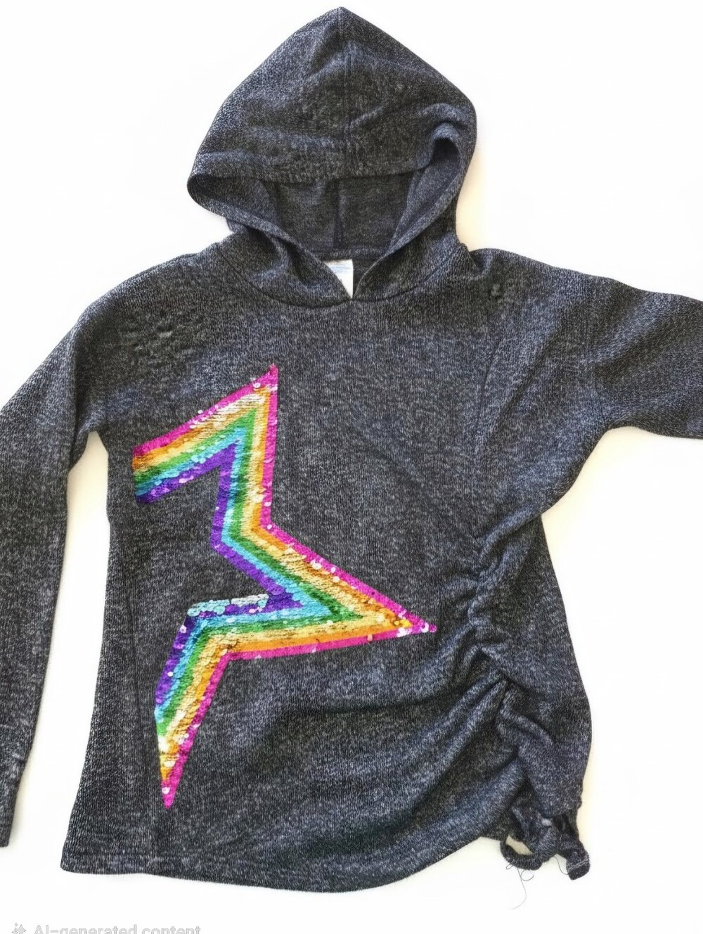 Girls' Hooded Top with Rainbow Sequin Star